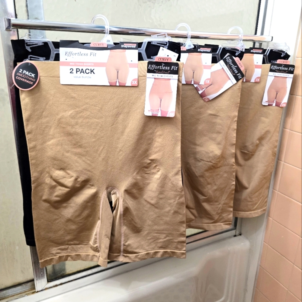 NWT UnderWhere 2Pk Mid thigh Shorts; Max Control; Bl/Nu. 1X, 2X, & 3X. $38 Each.